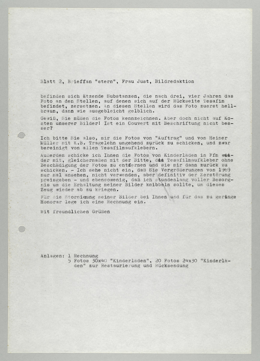 Brief von Abisag Tüllmann an die Bildredaktion des Magazins Stern / Frau Just, 1982 (2) - 