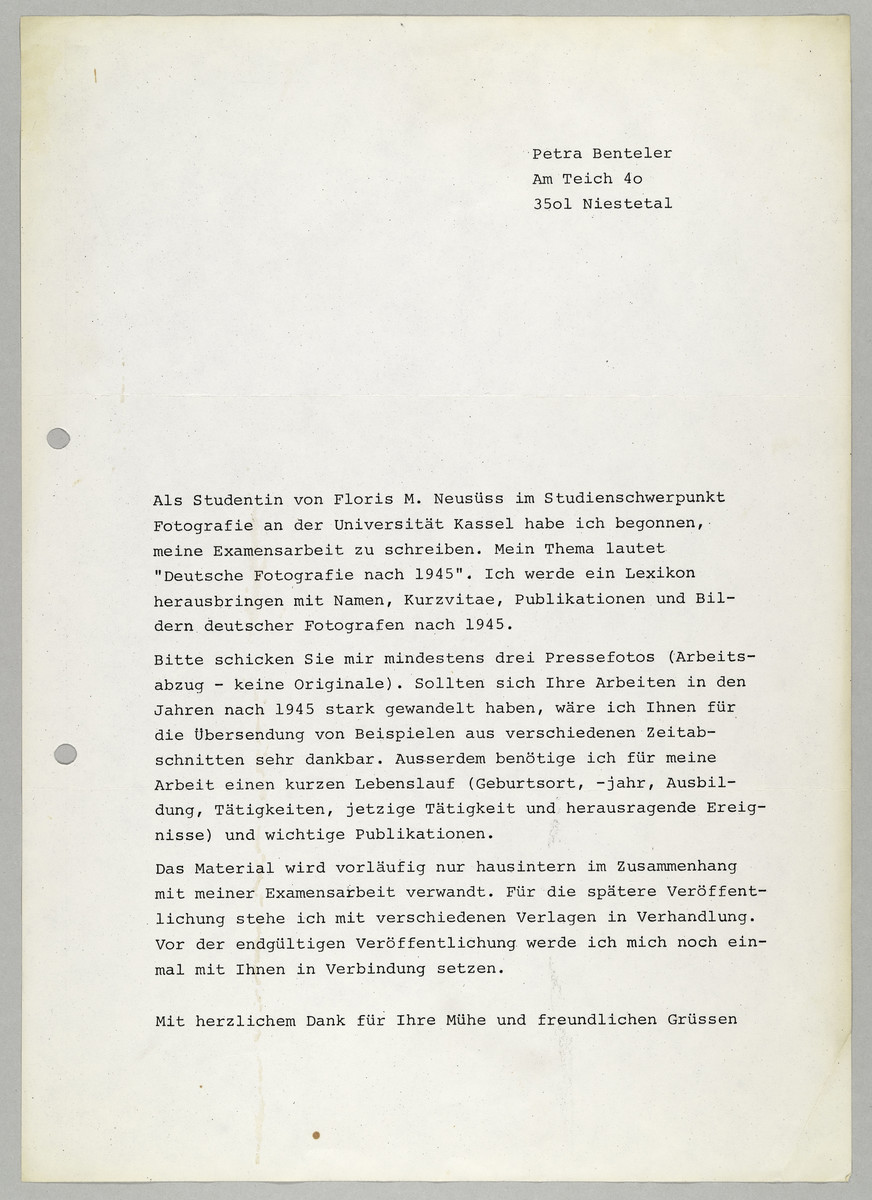 Brief von Petra Benteler an Abisag Tüllmann, [1978] - 