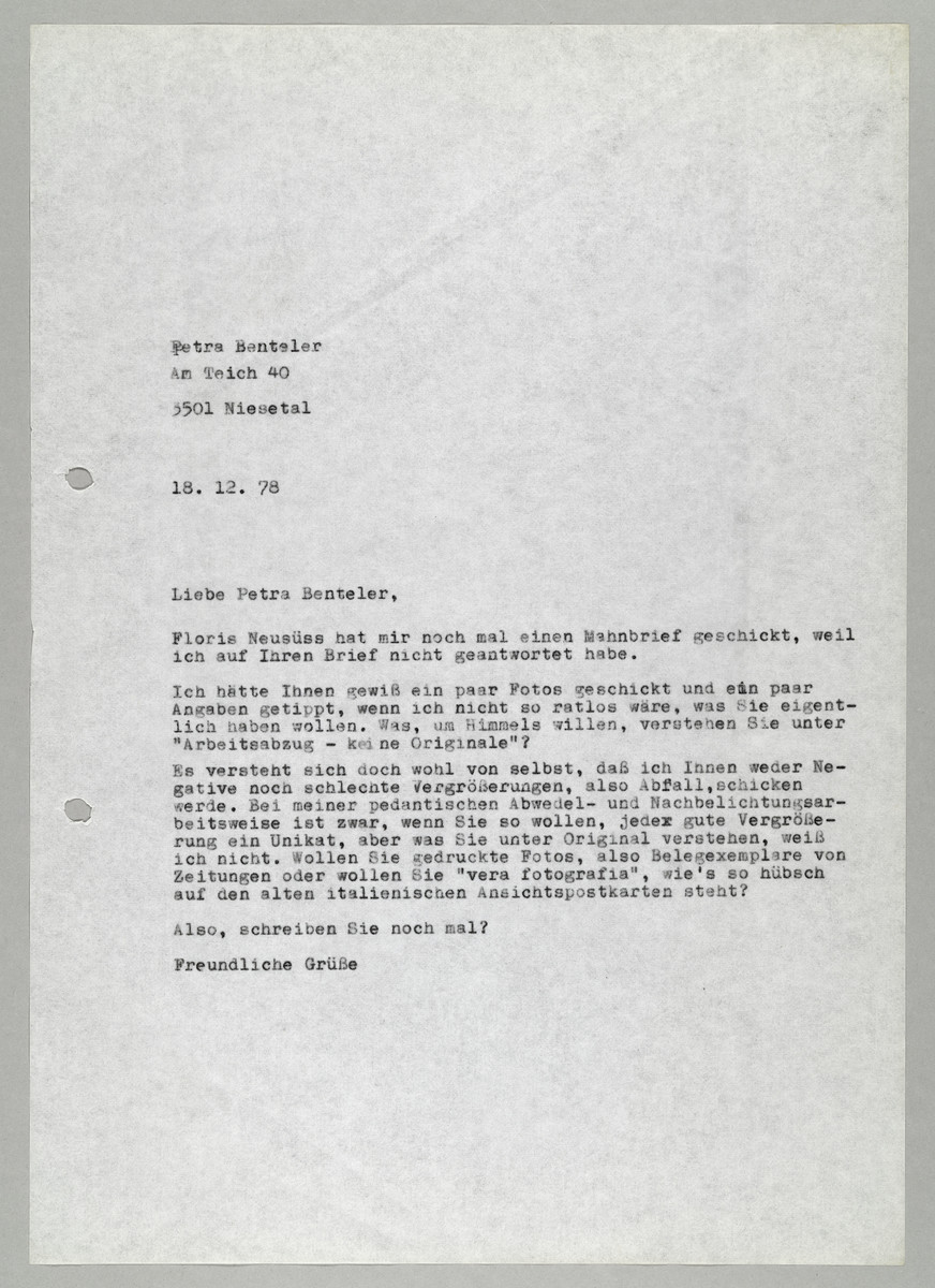 Brief von Abisag Tüllmann an Petra Benteler, 18.12.1978 - 