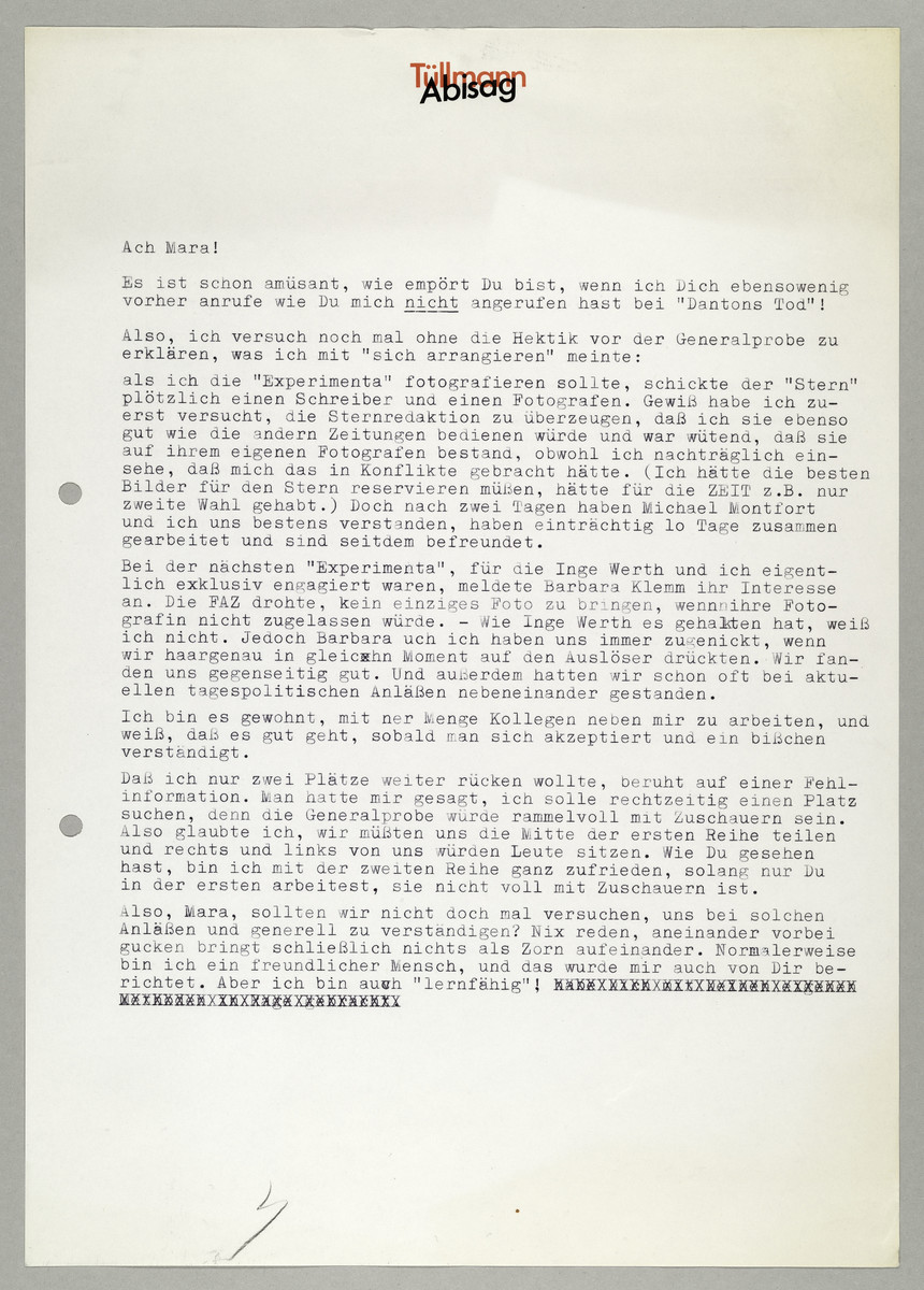 Briefentwurf von Abisag Tüllmann an Mara Eggert, [ca. 1980] - 