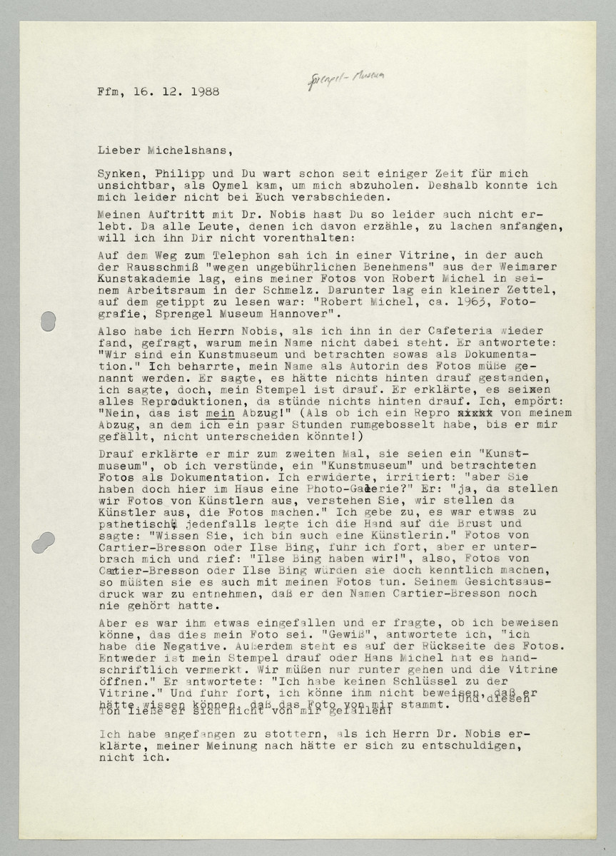 Brief von Abisag Tüllmann an Hans Michel, 16.12.1988 (1) - 