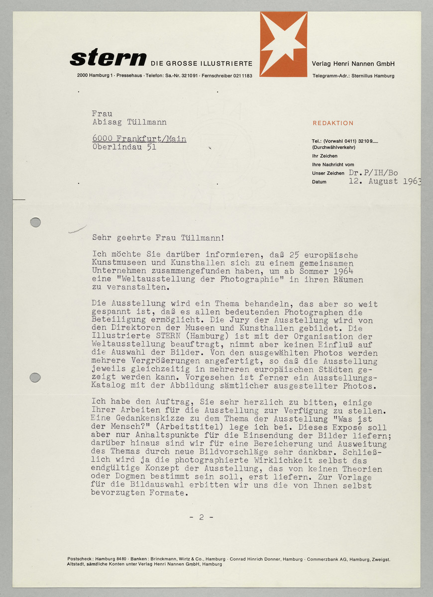 Brief vom Magazin Stern / Dr. Karl Pawek an Abisag Tüllmann, 12.8.1963 (1) - 
